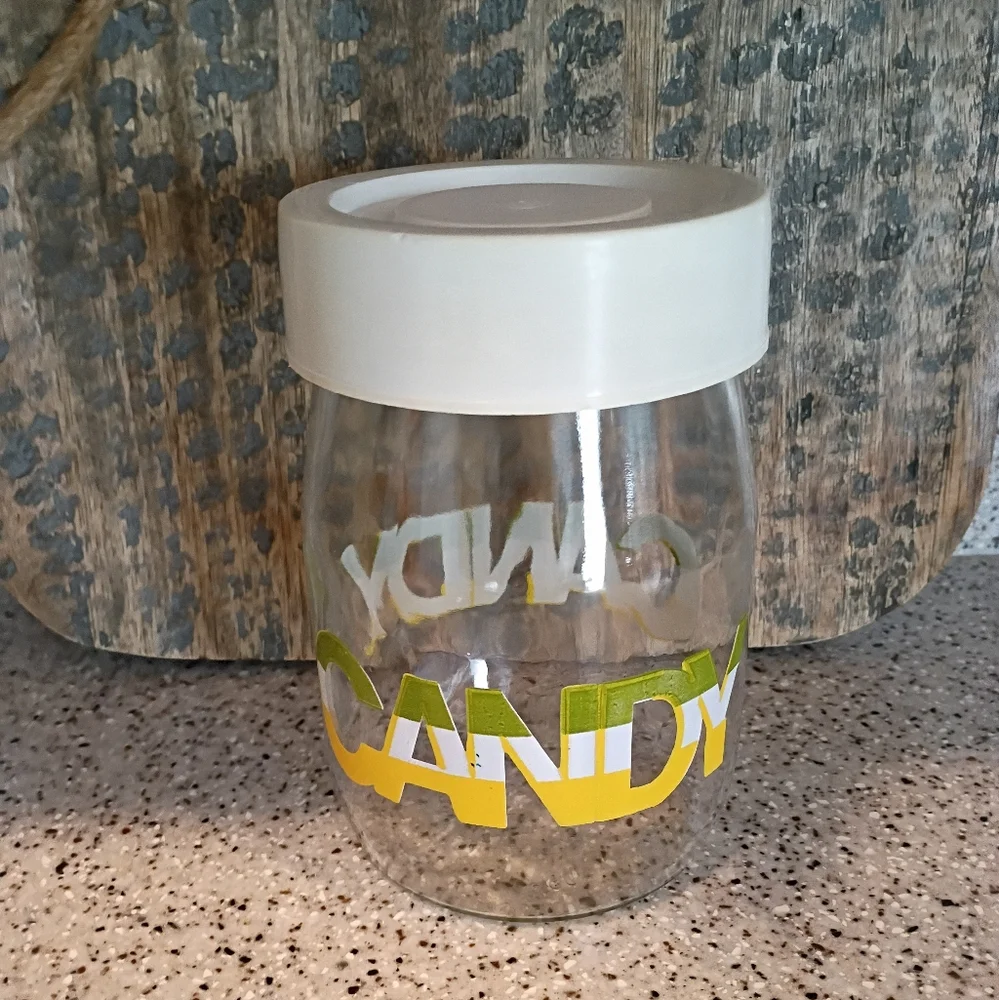 Carlton Glass USA Candy Jar With Plastic Lid Vintage